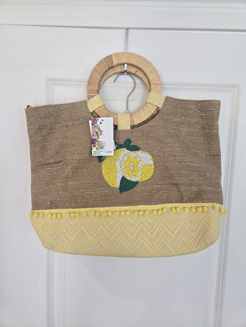 America & Beyond Tote Bag with Yellow Lemon Embroidery NEW